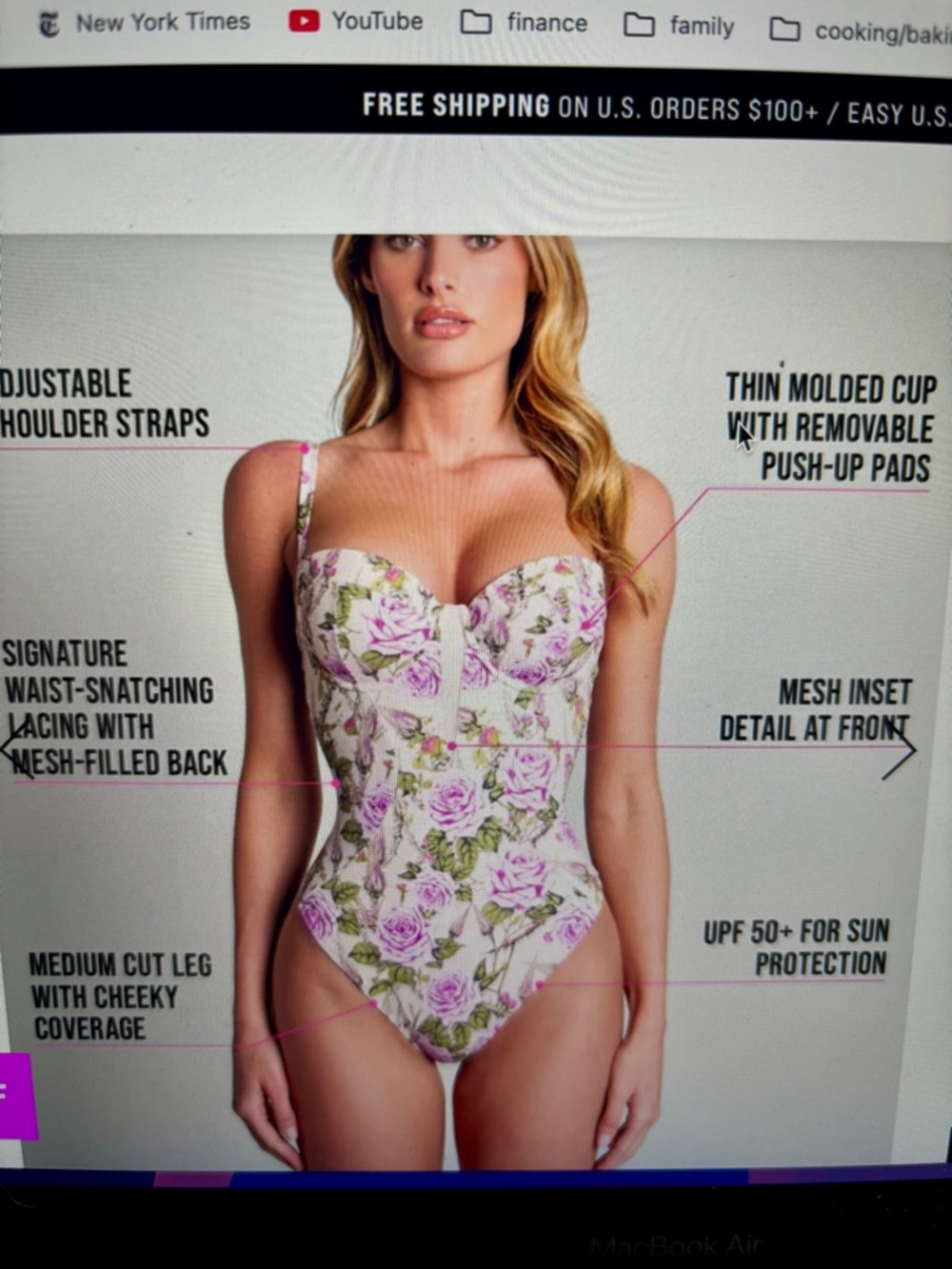 Floral Pink Rose One-Piece Swimsuit with Cutouts - Picture 6 of 12
